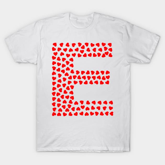 Letter E Heart Shape Initial T-Shirt by Sanu Designs